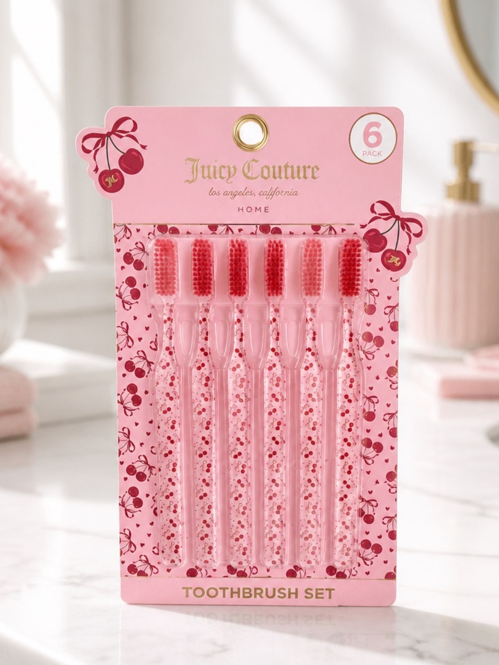 Juicy Couture Cherry Pink 6-Pack Toothbrush Set New